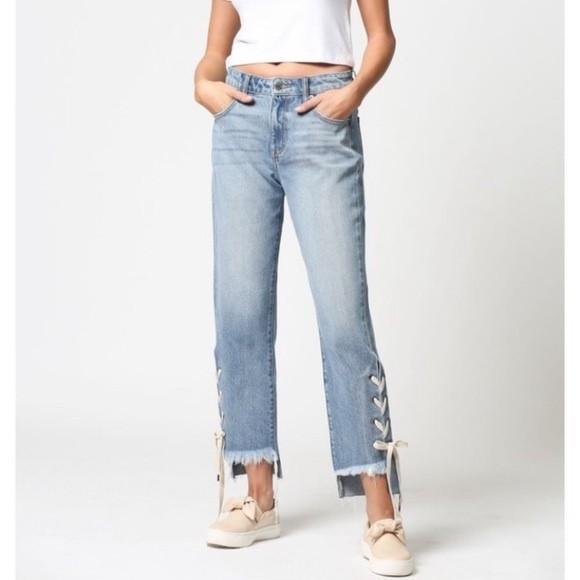 HIDDEN Tracey Lace Up High Rise Boho Straight Raw Hem Jeans Size 27 - Picture 8 of 10